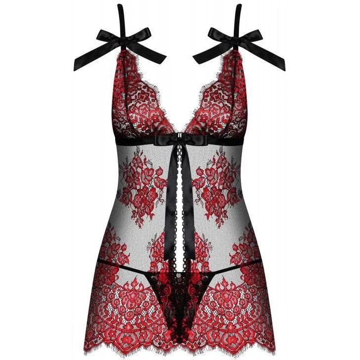 high - cut women thongs for a leg - lengthening illusionRedessia Lace Babydoll With Thong - Red/Black