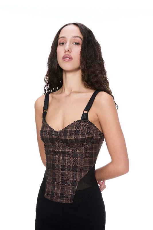 boned women bustiers and corsets structureMARGUERITE CORSET - PLAID BROWN