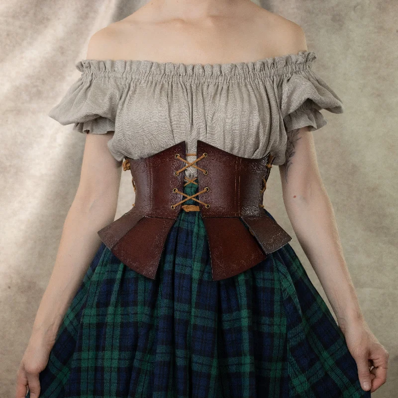 historical reenactment women bustiers and corsetsDebossed Leather Underbust Corset