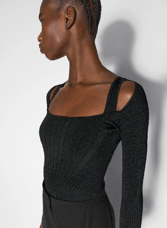 High - Neck Bodysuits for a Modest and Sophisticated Lookblack sculpting knit bodysuit