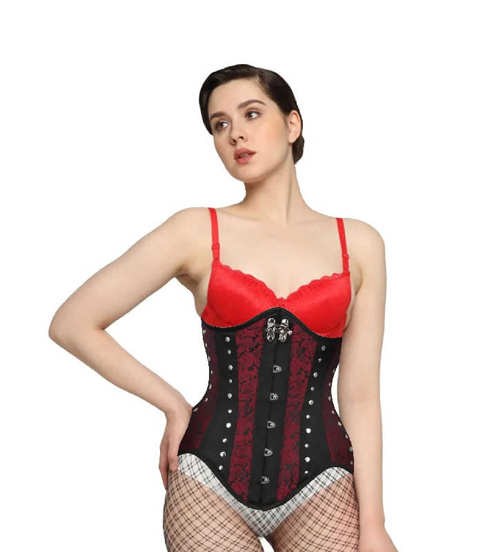 custom fit women bustiers and corsetsRed Brocade Black Satin Waist Reducing  Underbust Corset