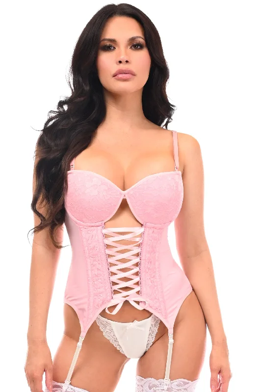 burlesque women bustiers and corsetsLavish Lt Pink Lycra & Lace Hook & Eye Lace-Up Bustier Corset w/Garters