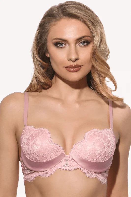 full cup bras for complete coverageMarlene Push Up Bra with Swarovski Crystals in Pink, Size UK 36DD