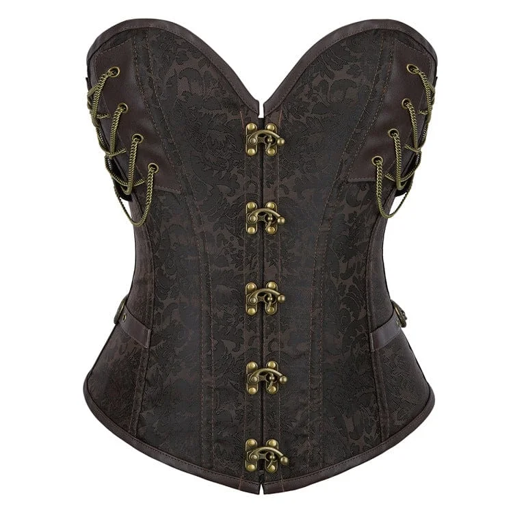 beaded women bustiers and corsetsWomen's Steampunk Buckle Chained Lace-up Overbust Corset