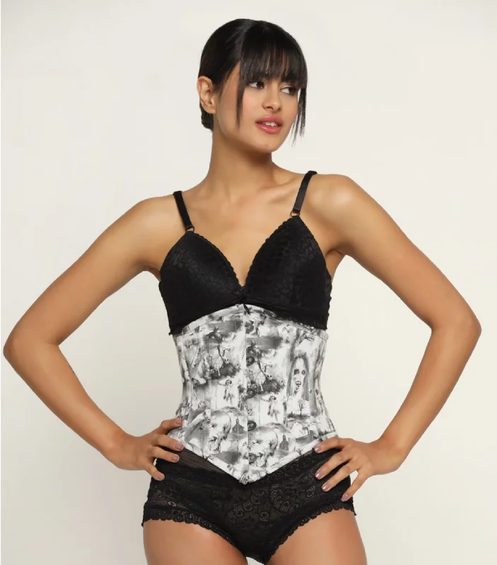 handcrafted women bustiers and corsetsQuatrefoil printed  Waist Reducing Authentic Steel Boned Sexy Underbust Corset