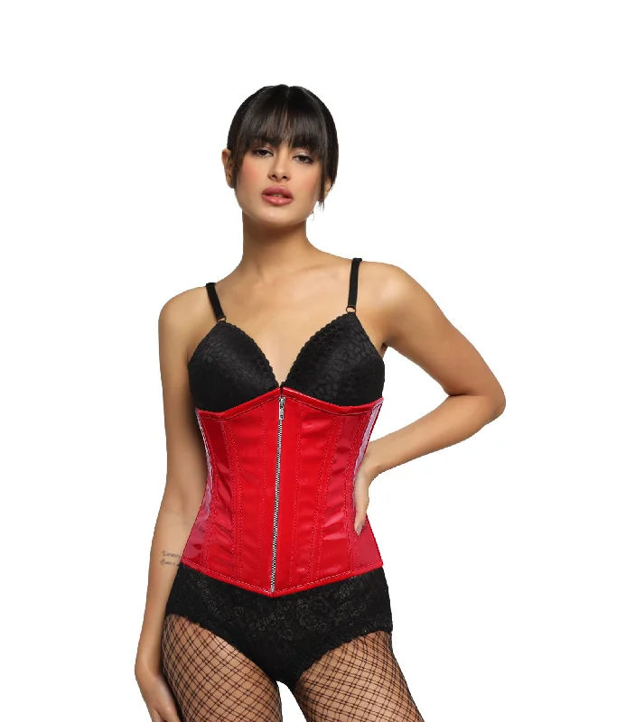 minimalist women bustiers and corsetsRed Flame PVC Underbust Corset -Wholesale