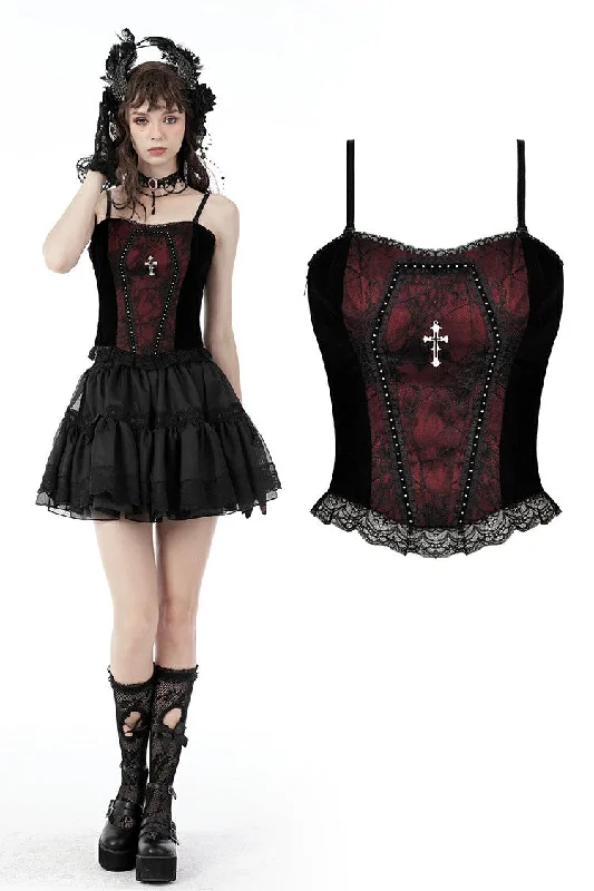 boned women bustiers and corsets structureGothic funeral dark red dead cross strap top CW037