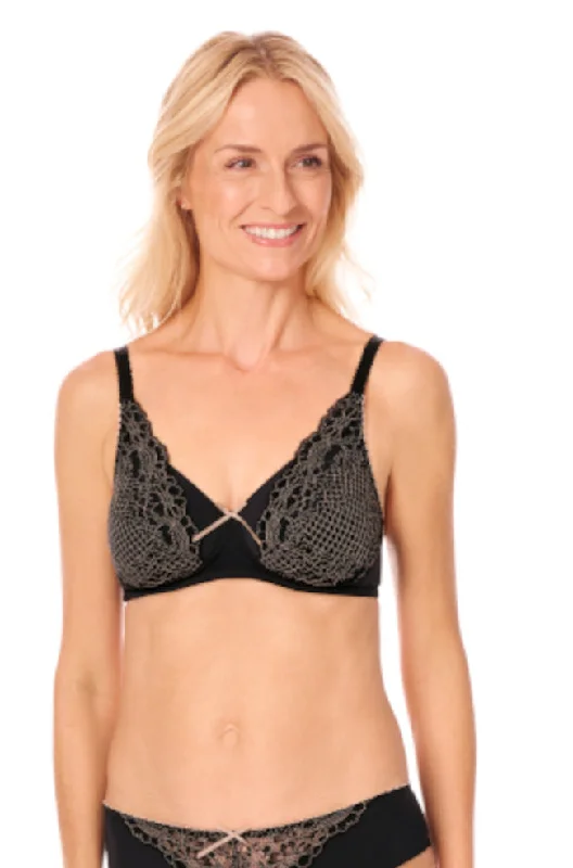 moisture wicking sleep bras for hot sleepersAlina Wirefree Padded Bra (Black & Sand)