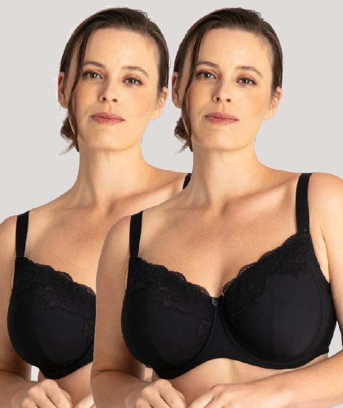 seamless sports bras for minimal chafingAva & Audrey Jacqueline Full Cup Underwired Bra 2 Pack - Black