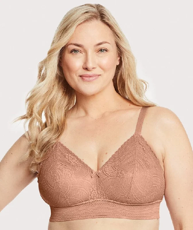 full cup padded bras for enhanced shapeGlamorise Bramour Gramercy Luxe Lace Wire-Free Bralette - Cappuccino