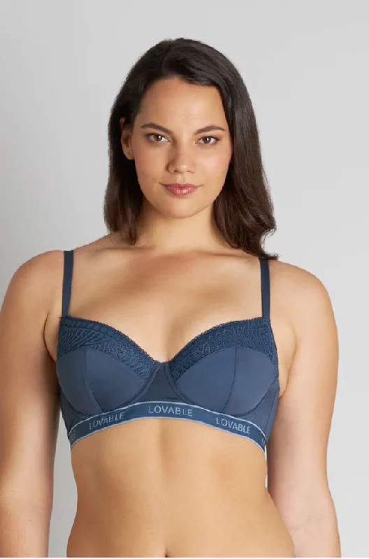 minimizer plus size bras for curvy figuresCrescent Moon Long Line UW Bra (Dark Denim)