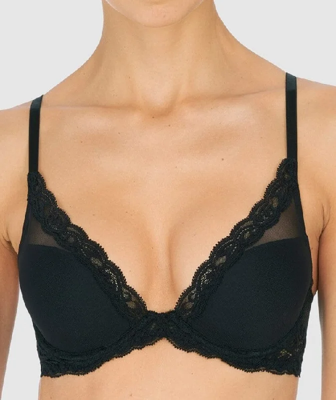 seamless bras for invisible under clothesNatori Feathers Lightly Padded Wired Plunge Bra - Black