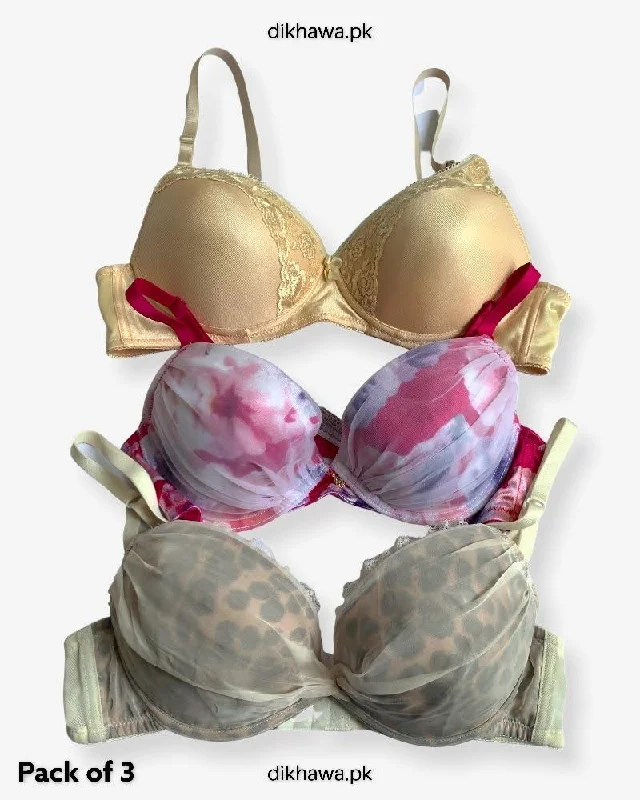 balconette push up bras for a lifted lookPack of 3 Imported Stocklot Branded  Net Pushup Bra -  Underwired - Non Padded Bra