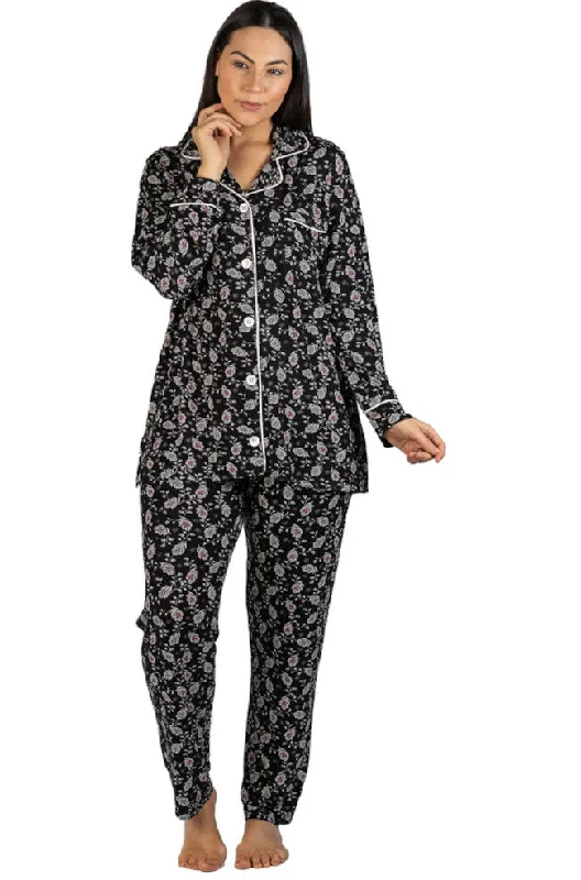 sleep bras for all night comfortPaisley Pattern PJ Set (Black) Available in sizes L-XL only