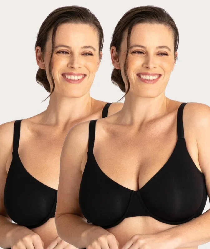 wireless bras for a natural feelUnderbliss Invisibliss Moulded Microfibre Underwire Bra 2 Pack - Black