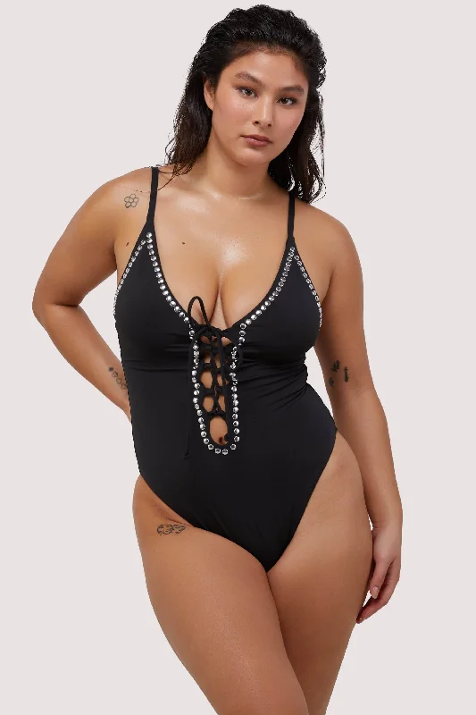 nursing bras for new mothersGabrielle Fuller Bust Black Eco Studded Lace-Up Swimsuit