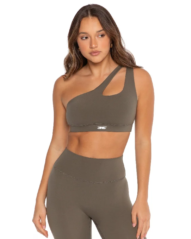 low impact women sport bra for yogaAsymmetric Bra - Dusty Khaki