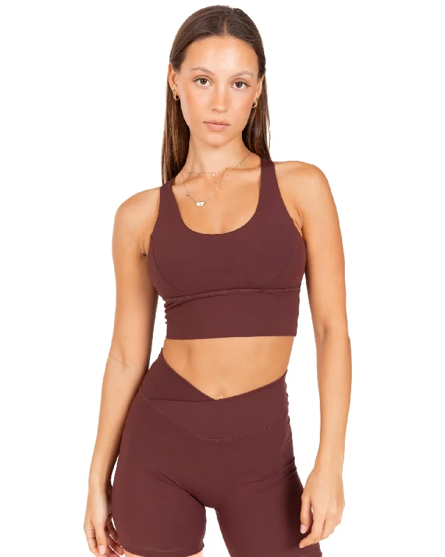 petite medium impact women sport braAura Bra - Decadent Chocolate