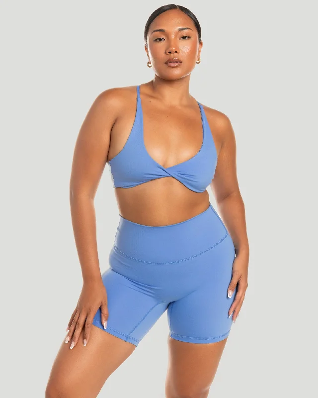 white women sport bra for a clean lookAura Vantage Bra - Powder Blue