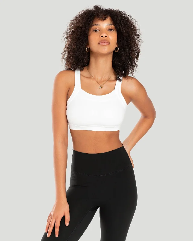 black women sport bra for a classic styleAuraLuxe Bra - White