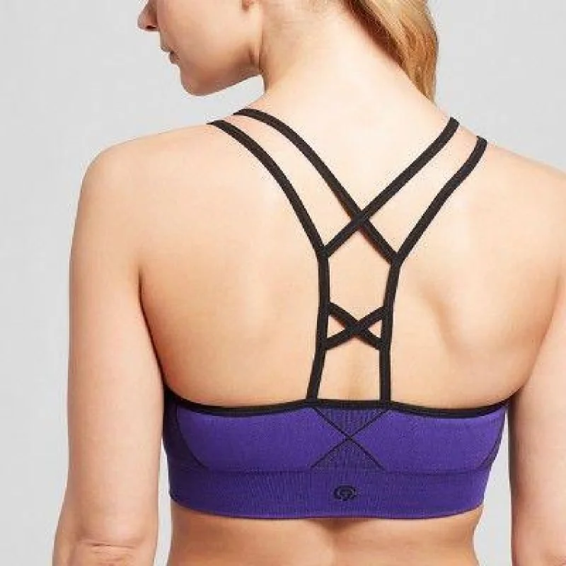 anti - chafing women sport bra for comfort during exerciseChampion N9753 Seamless Strappy Cami Sports Bra X-SMALL Violet NWT