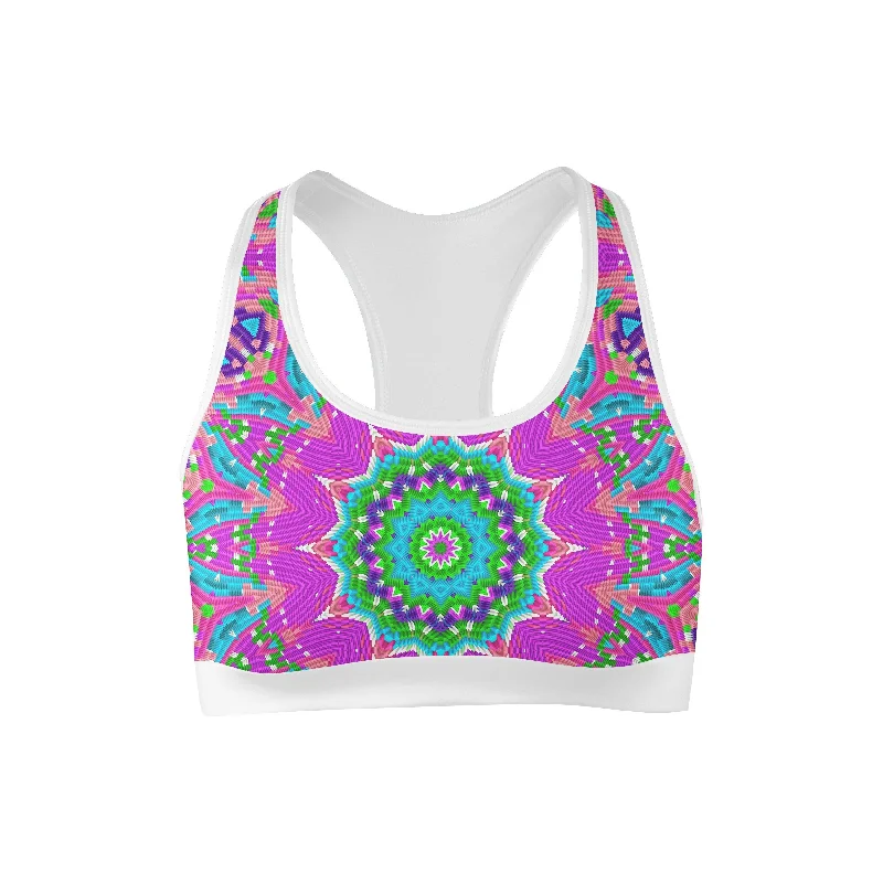 beaded women sport bra for a glamorous touchColorful Block Mandala Sports Bra