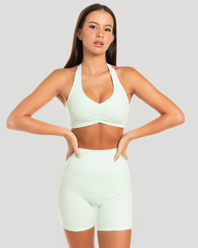 anti - chafing women sport bra for comfort during exerciseHalter Scrunch Bra - Soft Jade