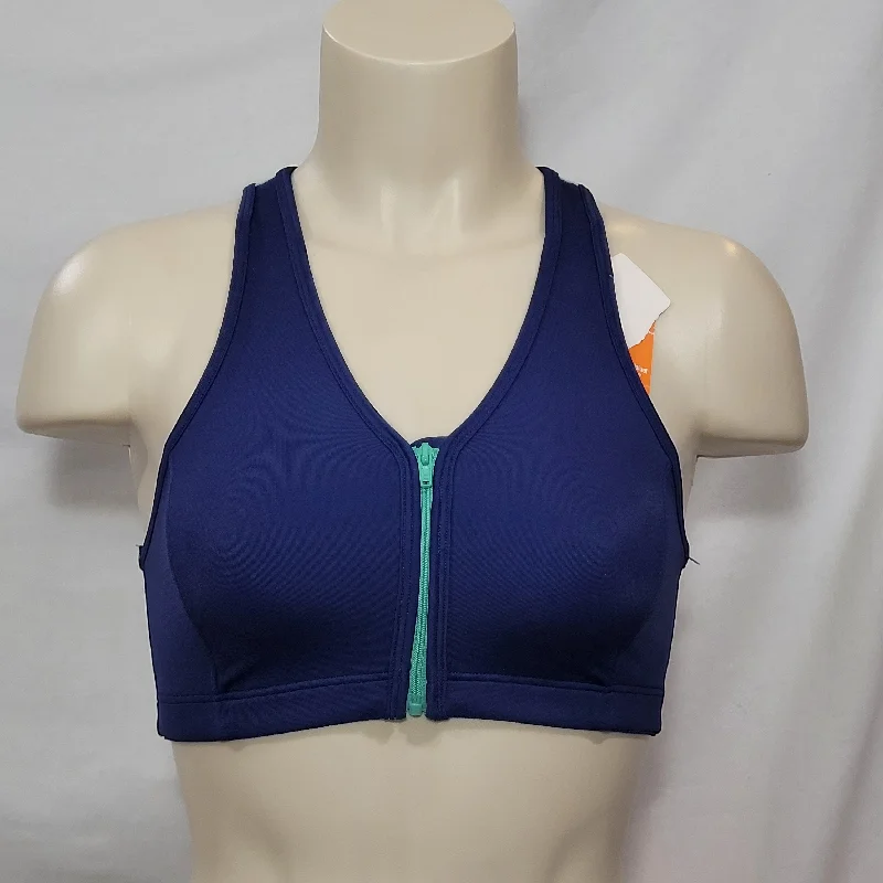 sequined women sport bra for a sparkly effectHanes G469 HC32 Wire Free Zip Front Vented Back Sports Bra SMALL Blue NWT