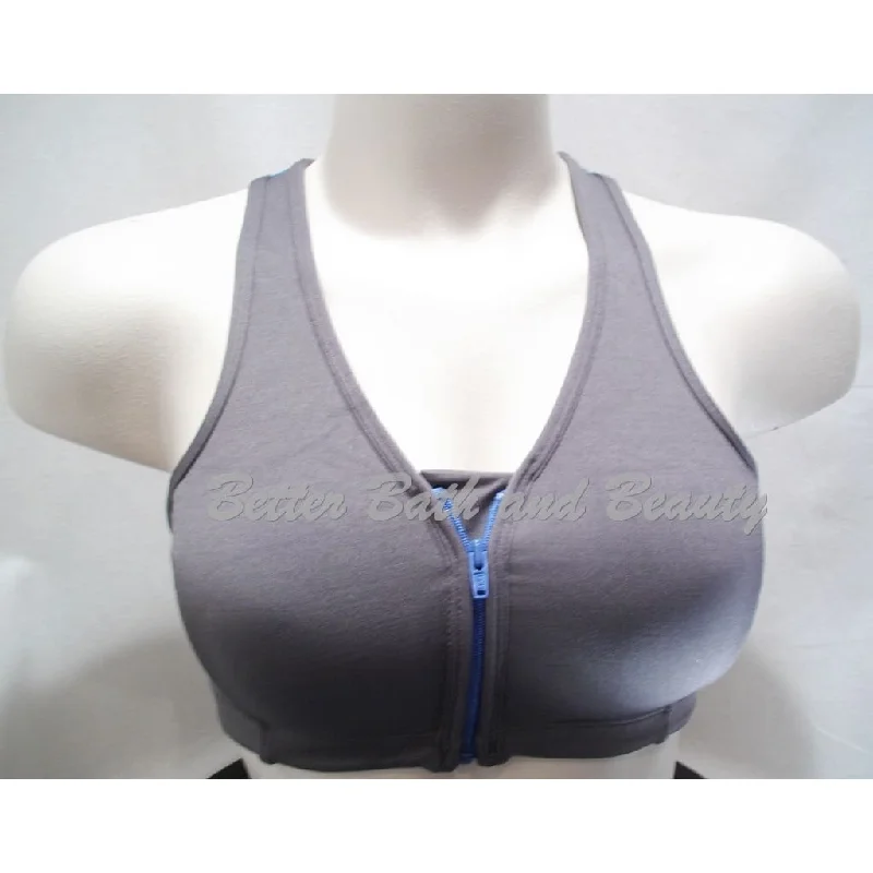 machine - made women sport bra for affordabilityHanes G469 HC32 Wire Free Zip Front Vented Back Sports Bra SMALL Gray & Blue NWT