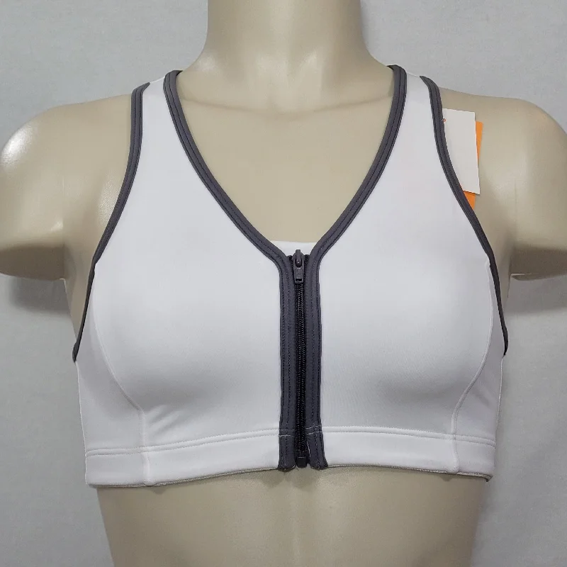 hypoallergenic women sport bra for sensitive skinHanes G469 HC32 Wire Free Zip Front Vented Back Sports Bra SMALL White with Gray Trim