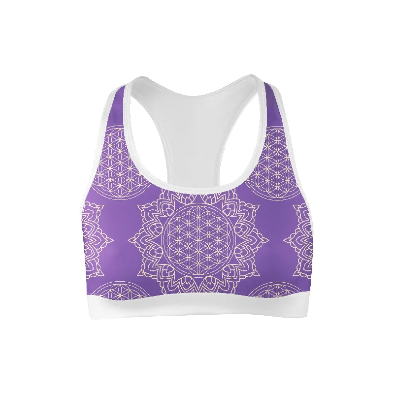 quick drying women sport bra for convenienceLavender Mandala Sports Bra