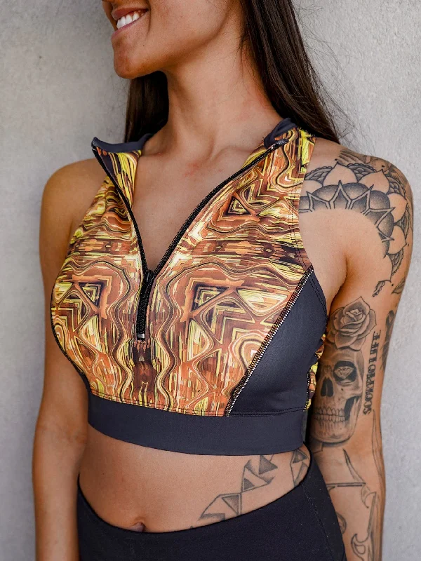 printed women sport bra with floral patternsMidas Zip Up Sports Bra