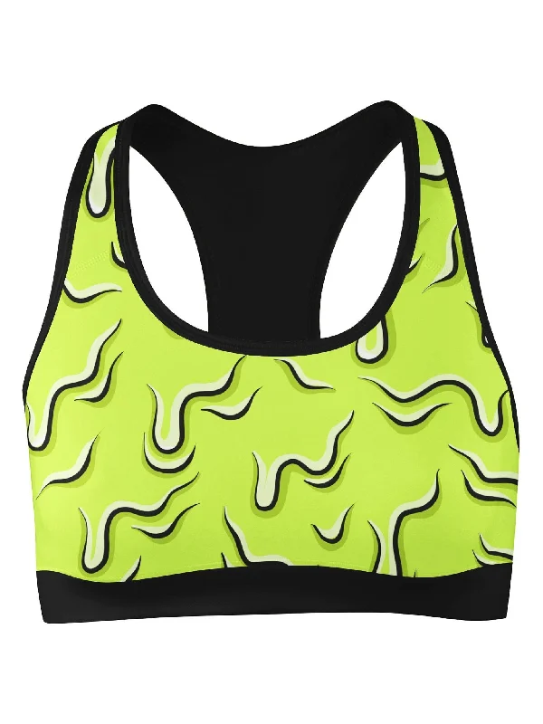 quick drying women sport bra for convenienceNeon Drippy (Green) Sports Bra