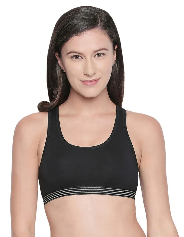 white women sport bra for a clean lookRacerback Sports Bra-1616-Black